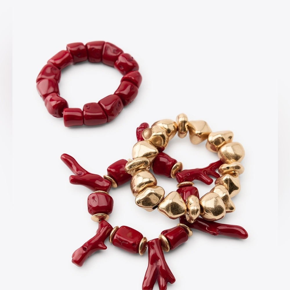 Zara Red and Gold Beaded Stretch Bracelet Set